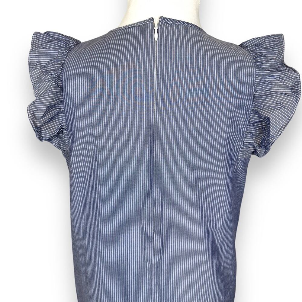 Express Blue white striped ruffle top lined dress size Medium - Picture 4 of 7